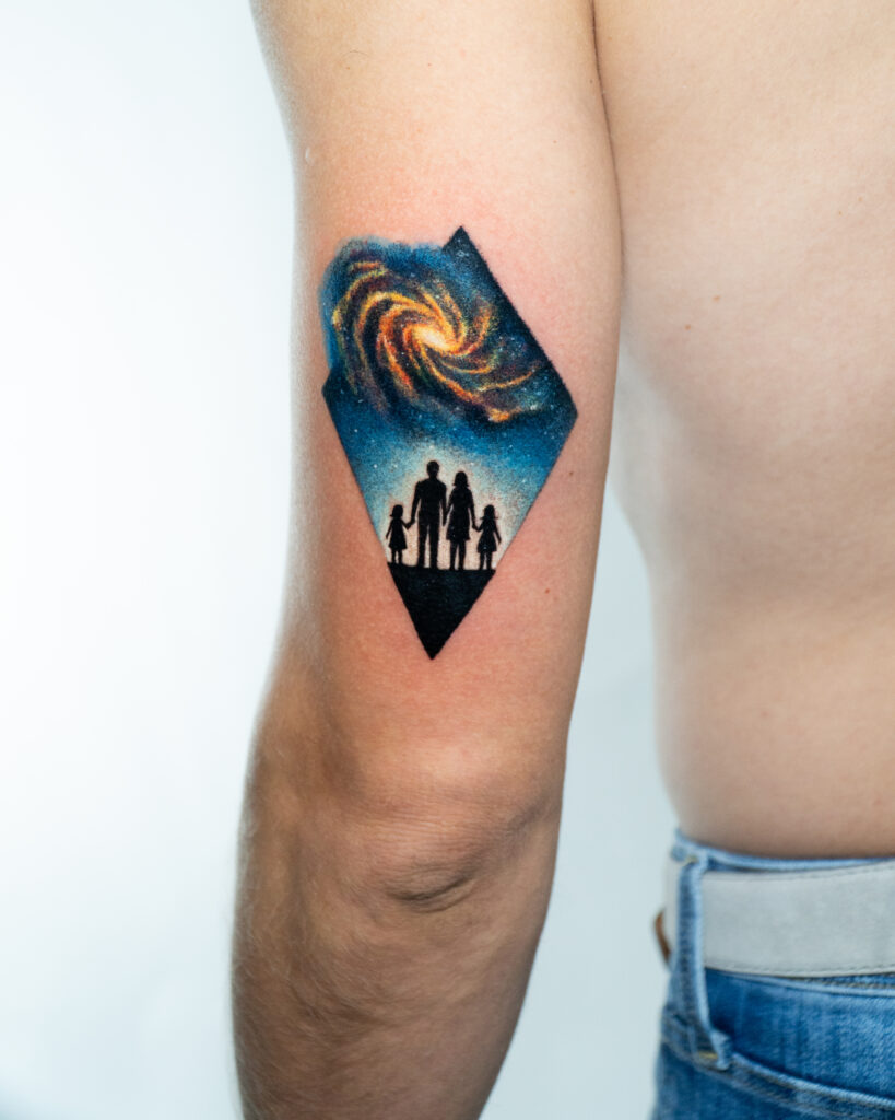 Family Portrait Tattoo with galaxy background