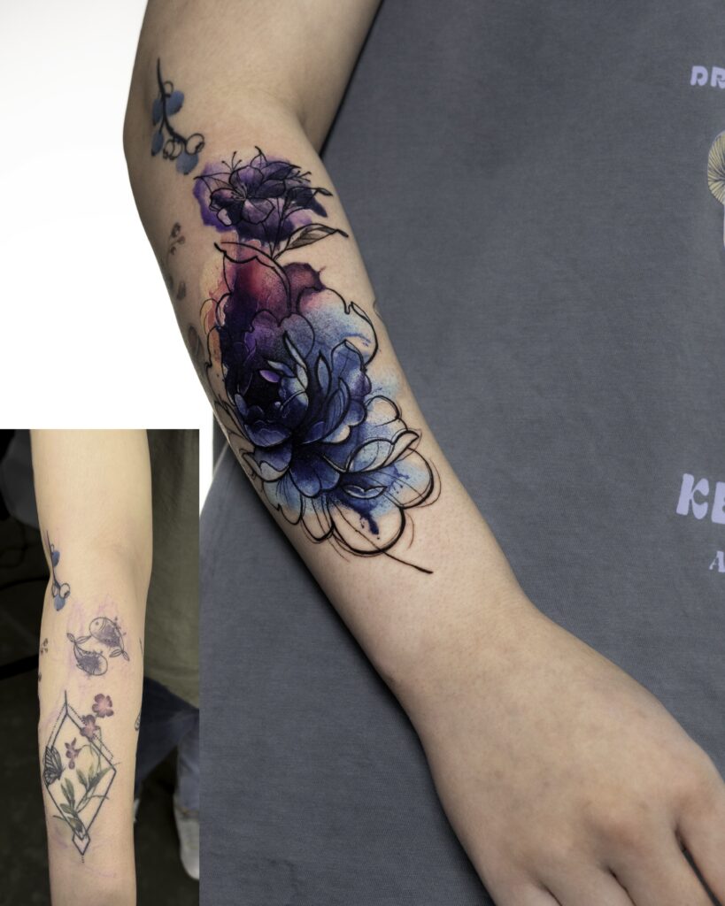 Coverup Watercolor Floral Tattoo