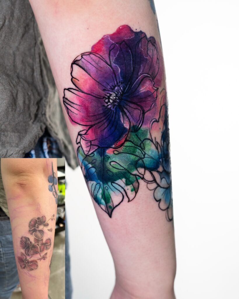 Coverup Watercolor Floral Tattoo