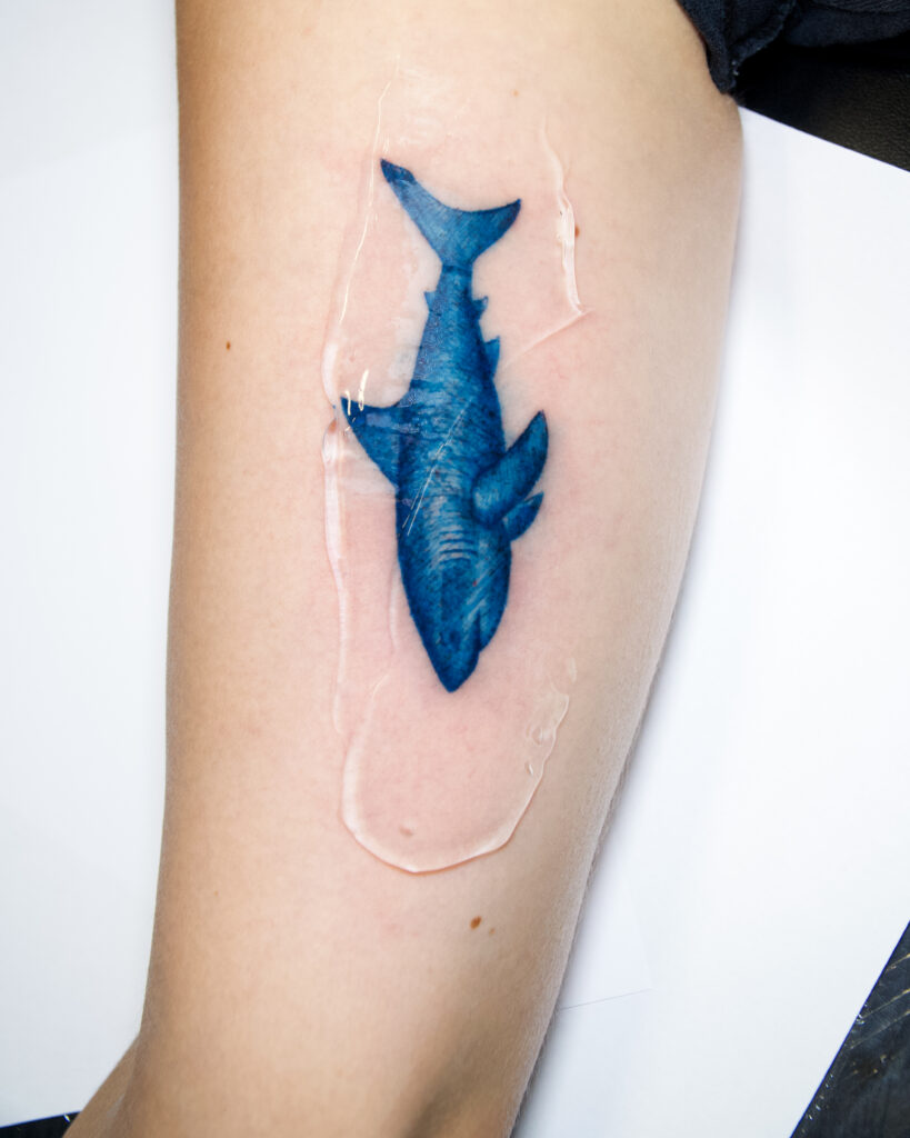 Blue Shark Tattoo on leg