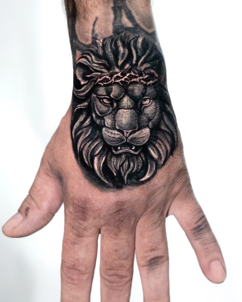 Coverup Lion Tattoo on Hand